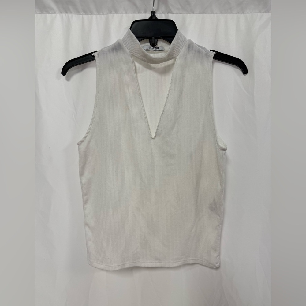 Zara Elegant Solid White Sleeveless Top Size Small